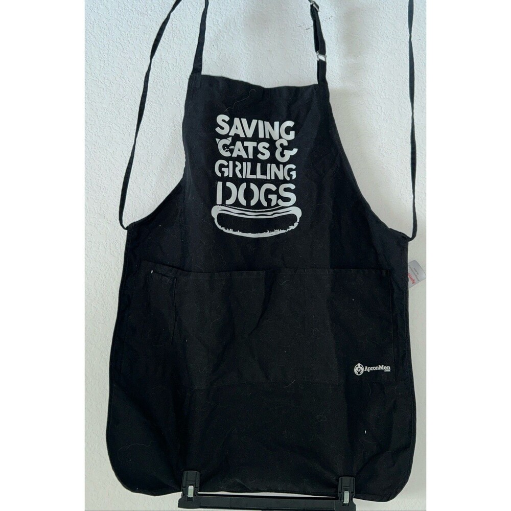 Apron Men 4 Pockets Black Adjustable Neck Strap Dad Gift Funny Graphics New